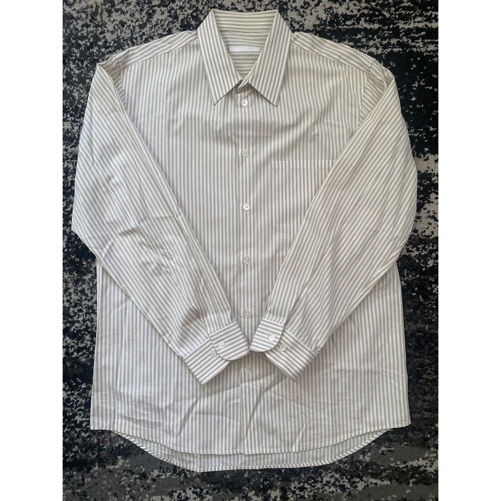 HELMUT LANG Shirt Mens 42 White Stripe Button Up Long Sleeve Preppy Fashion
